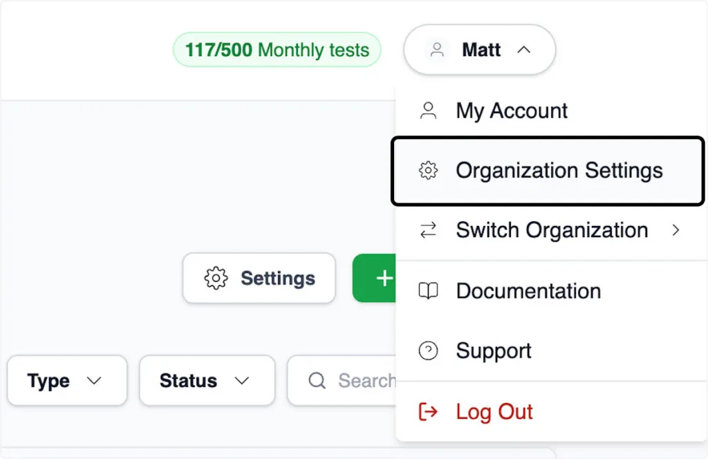 Click organization settings