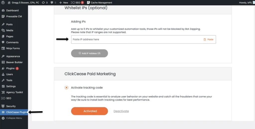 Clickcease whitelist bot zapping inspry automated testing