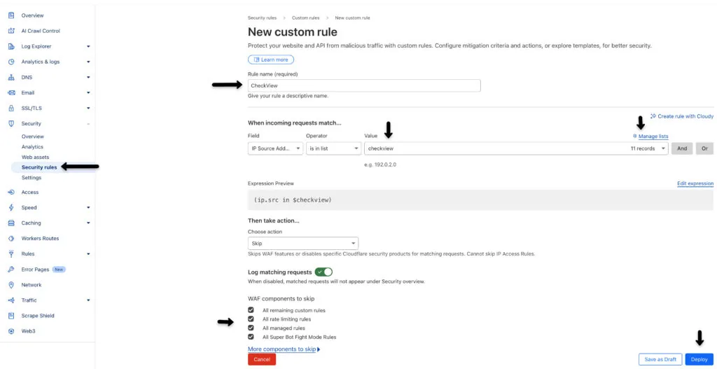 Cloudflare custom rule CheckView