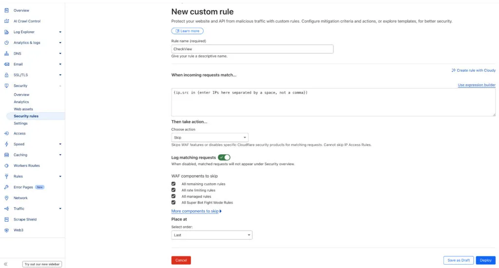 Cloudflare IP expression CheckView