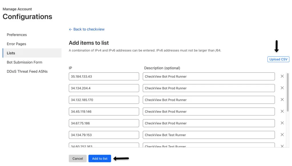 Cloudflare managed list CheckView
