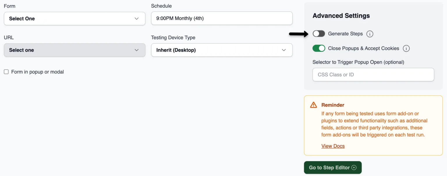 Disable auto generate steps