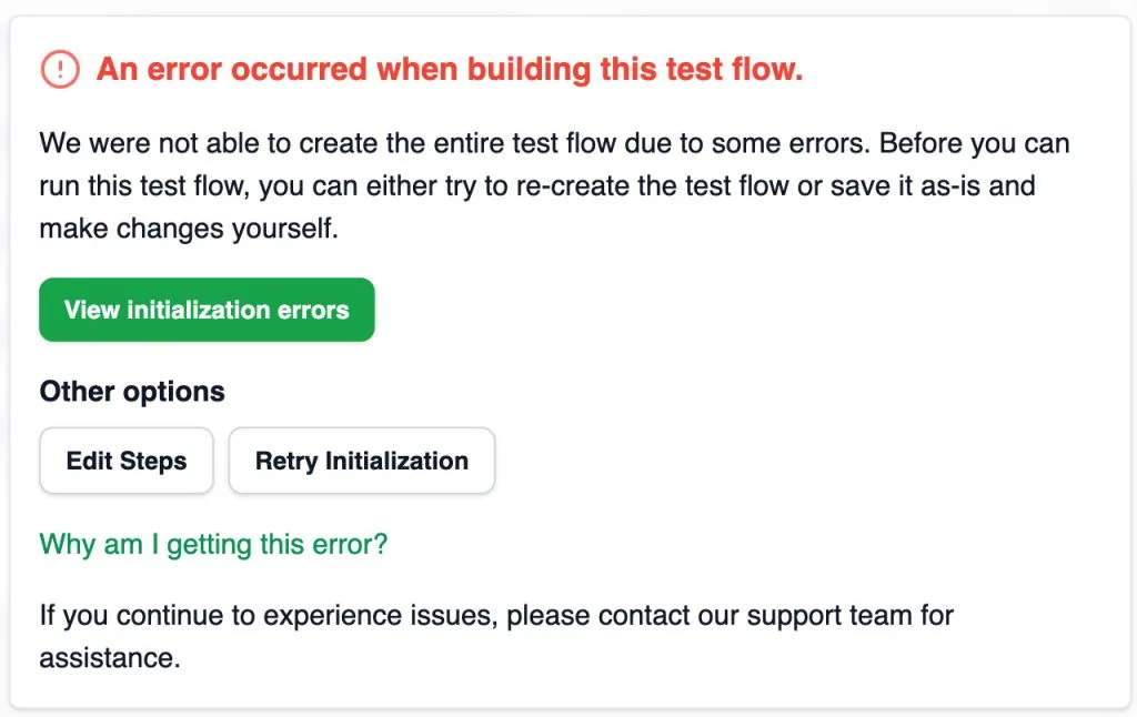 Error occurred when creating test flow