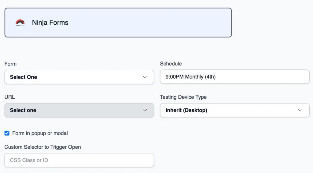 Form pop up modal option