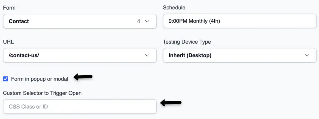 Form pop up modal testing