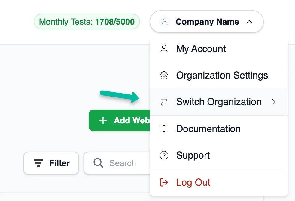 A single user account can be associated with multiple organizations. Users can switch between organizations they