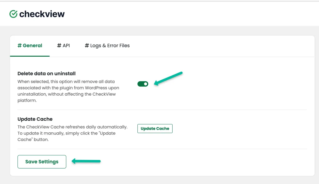 Reinstall the CheckView Plugin with Data Reset: To resolve the issue, go to Settings → CheckView in your WordPress