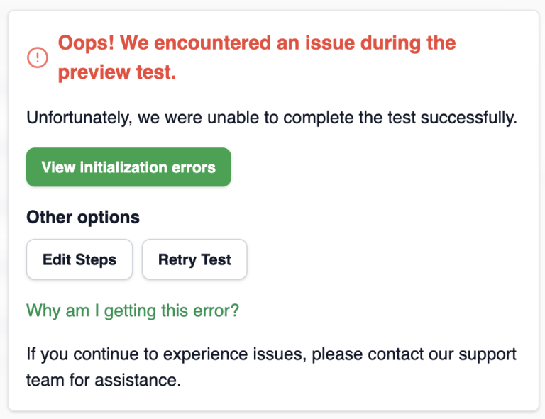 Initial Preview “Oops! We encountered an issue during the preview test” Error – CheckView