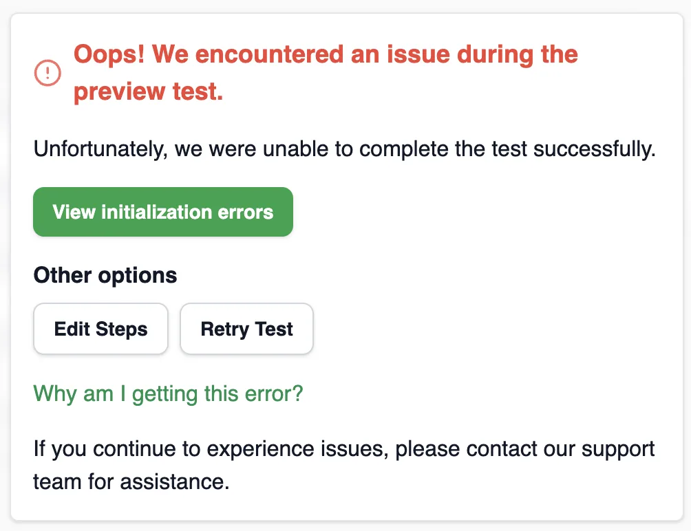 When generating an auto-generated test flow in CheckView, you may encounter an error if the platform successfully