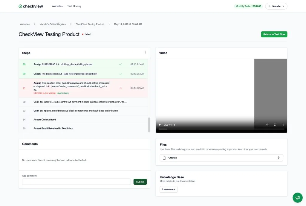 Test results page CheckView