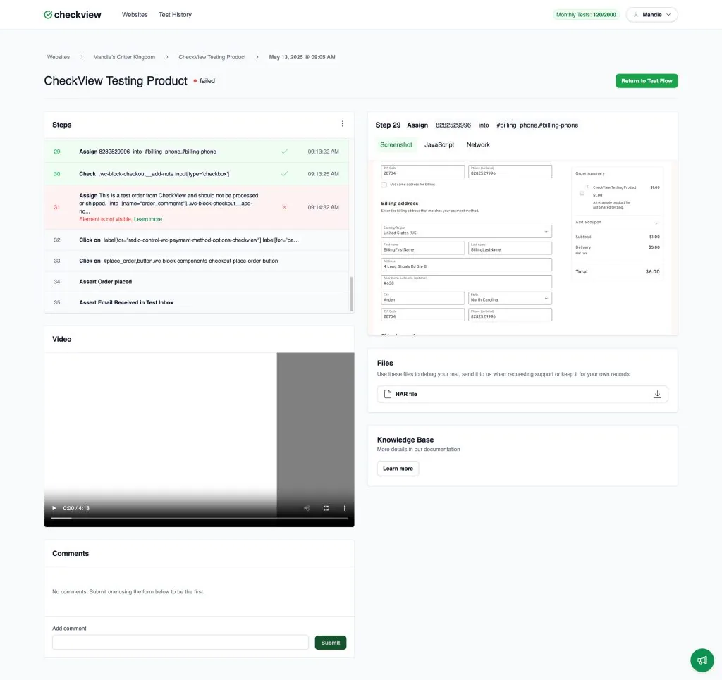 Test results page step CheckView