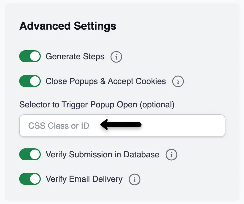 Trigger custom close pop up testing
